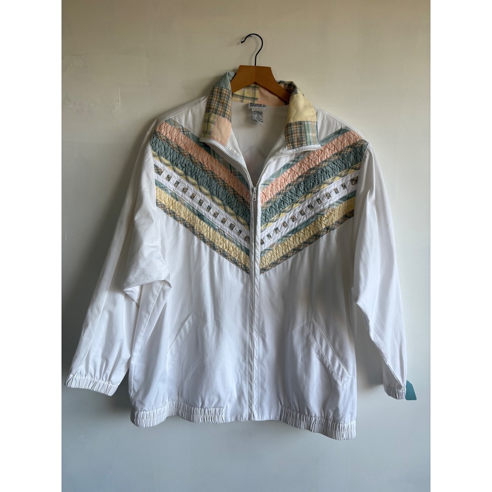 Koret Francisca Vintage Pastel Cottagecore Patchwork Smocked Jacket White 1X